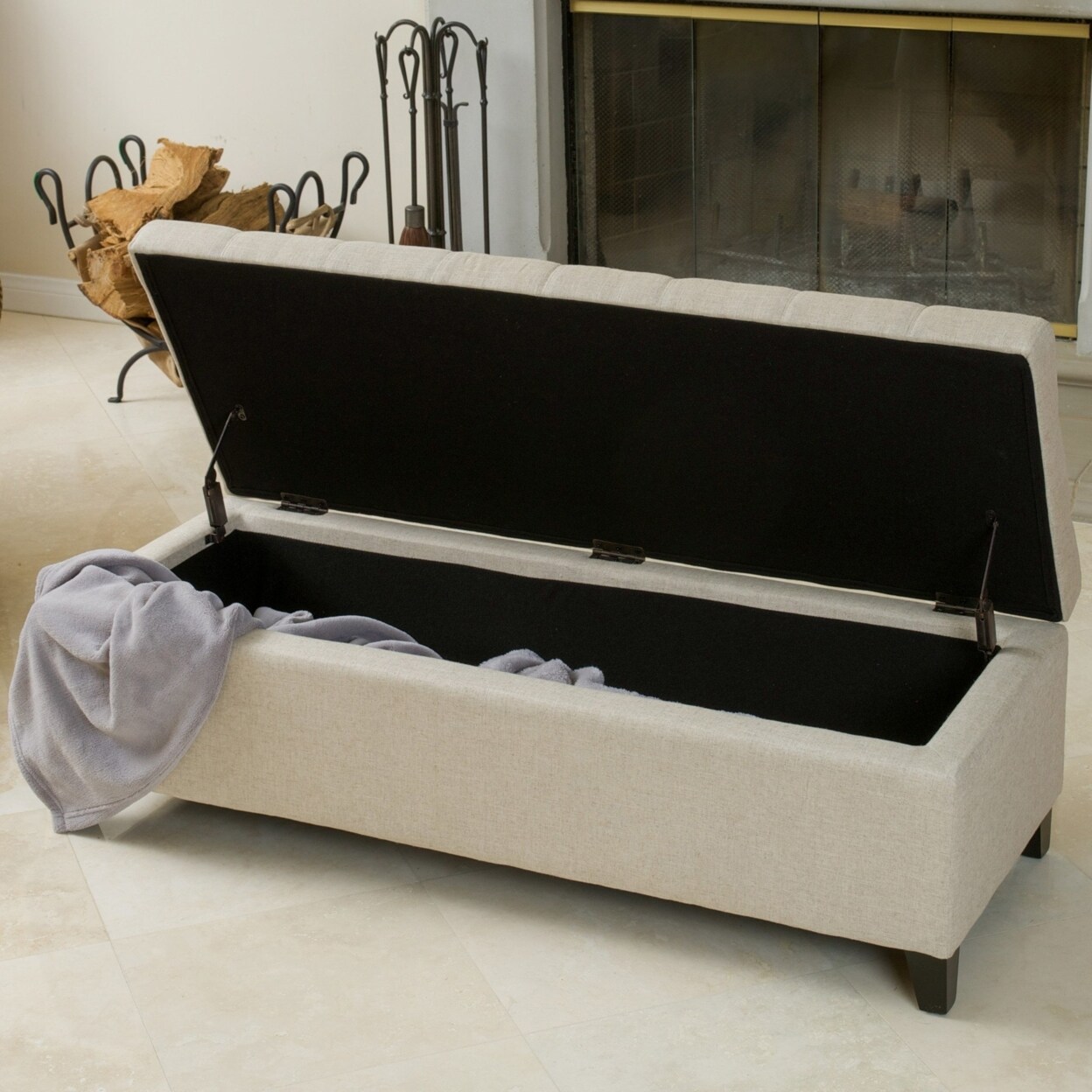 GDF Studio Santa Rosa Beige Tufted Fabric Storage Ottoman