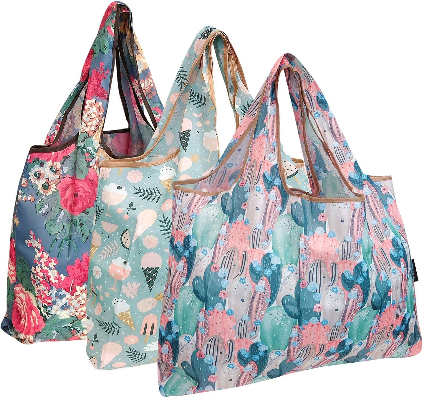 Wrapables Large Foldable Tote Nylon Reusable Grocery Bag, 3 Pack