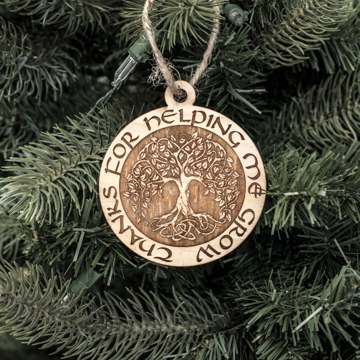 Ornament - Thanks for Helping Me Grow - Raw Wood 3x3in Ornament - Thanks for Helping Me Grow - Raw Wood 3x3in