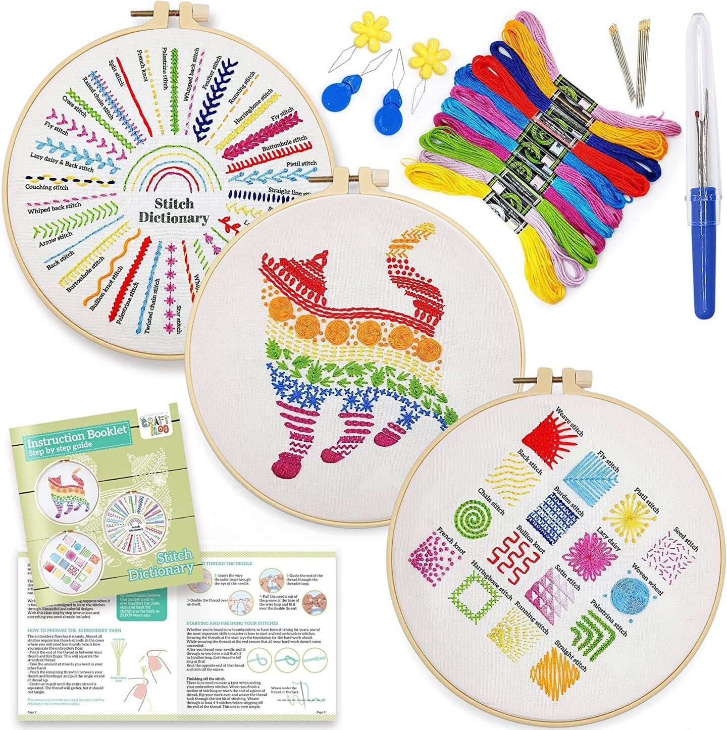 Embroidery Kit for Beginners, Kits for Adults Include 3 Embroidery