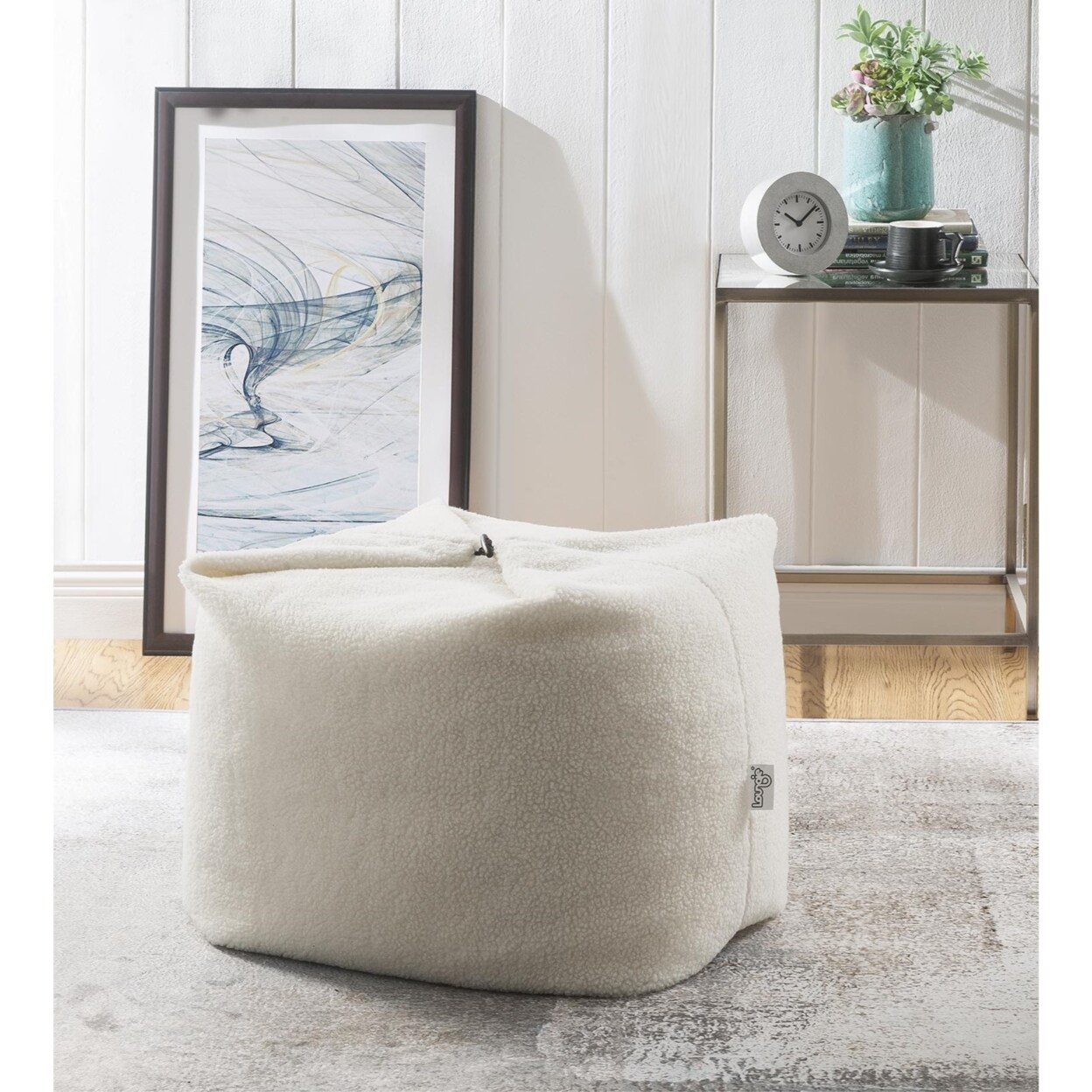 Loungie  ? Magic Pouf Beanbag-Linen or Sherpa Fabric-3-in-1 Convertible Ottoman + Chair + Floor Pillow-Modern and