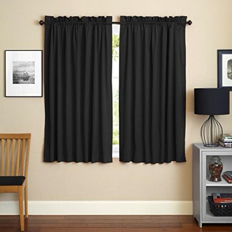 Blazing Needles 63-inch by 52-inch Twill Insulated Blackout Two-Tone Reversible Curtain Panels (Set of 2) - Black/Steel Grey