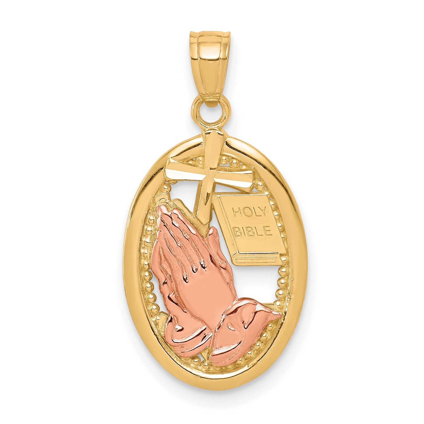10K Gold Two Tone Praying Hands Pendant Charm Jewelry 25mm x 13mm
