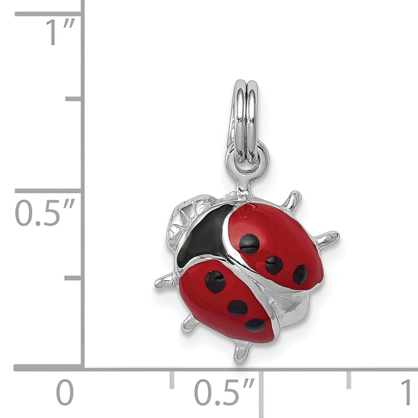 Sterling Silver Enameled Red Ladybug Charm Pendant Jewerly 12mm x 9mm