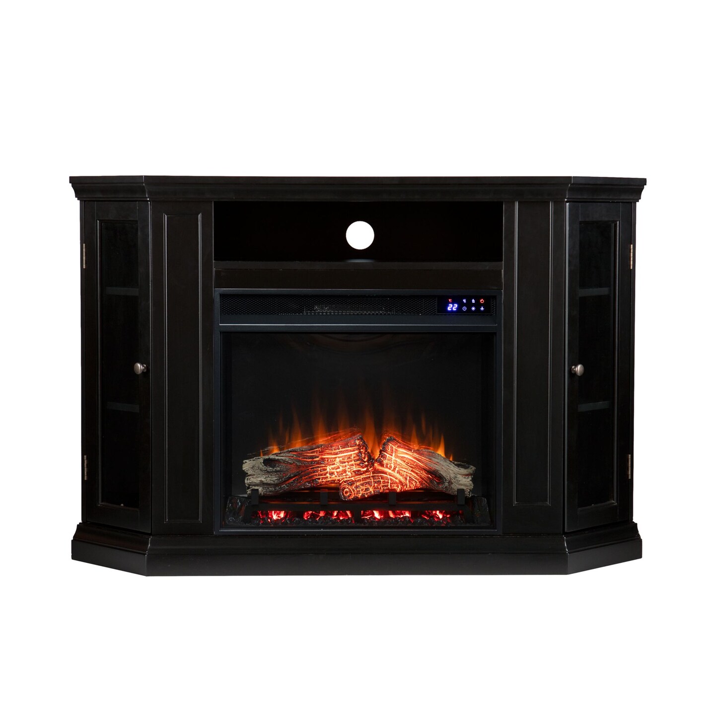 Southern Enterprises 48&#x22; Black Modern Style Triangular Electric Corner Fireplace with Storage