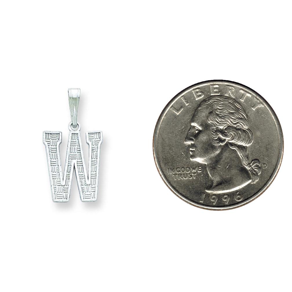 Sterling Silver Initial Letter W Charm Pendant Jewelry 25mm x 9mm