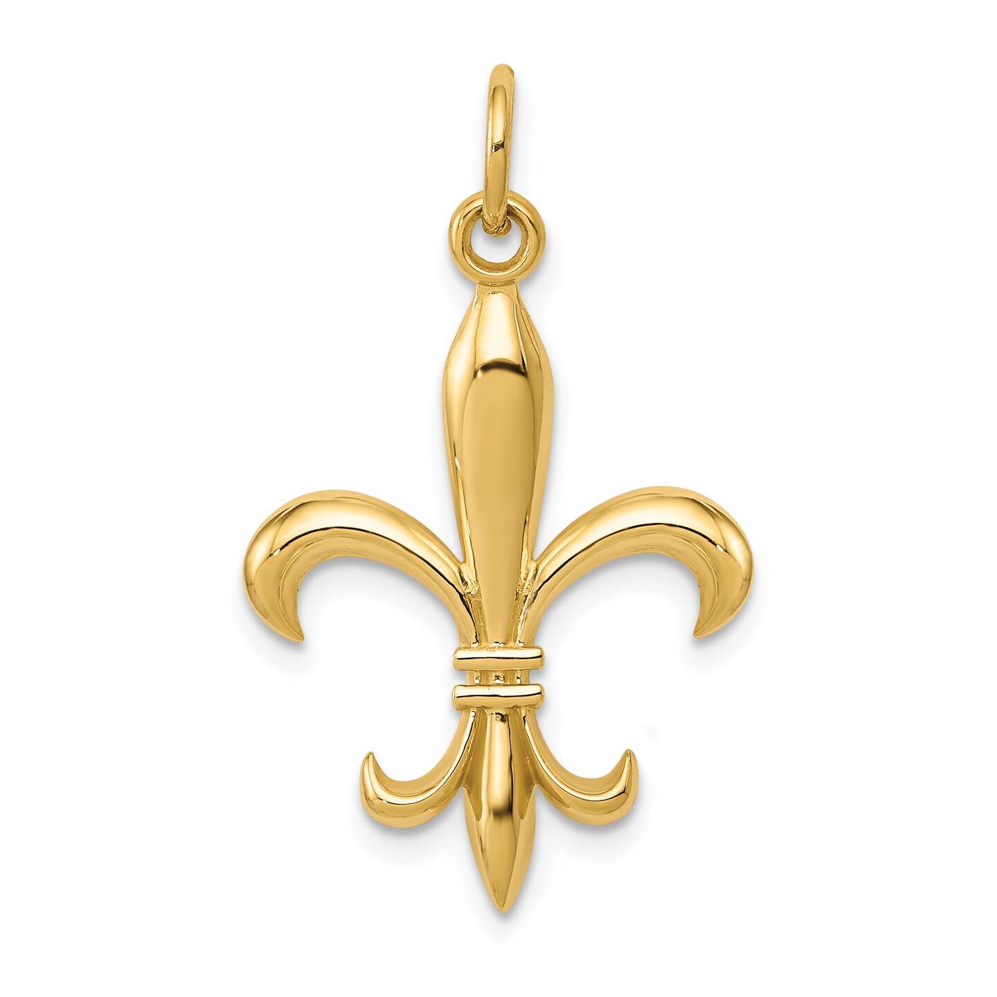 14K Yellow Gold Fleur De Lis Charm Polished Jewelry 30mm x 18mm