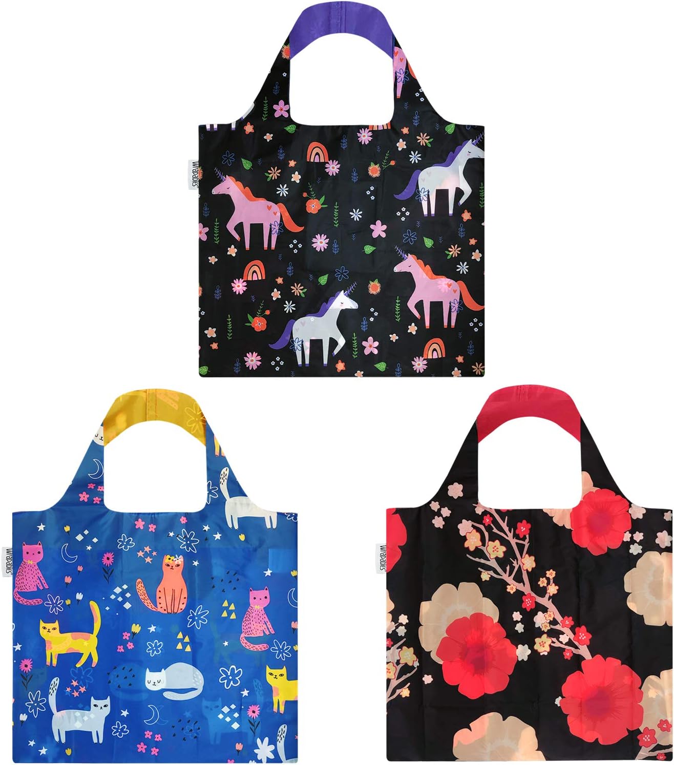 Wrapables Large Reusable Shopping Tote Bag with Outer Pouch (Set of 3