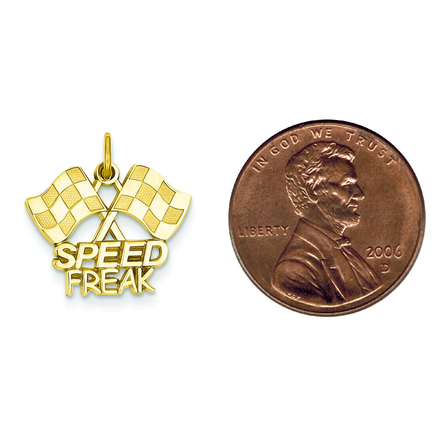 14K Yellow Gold Speed Freak &#x26; Racing Flags Charm Jewerly 20mm x 18mm