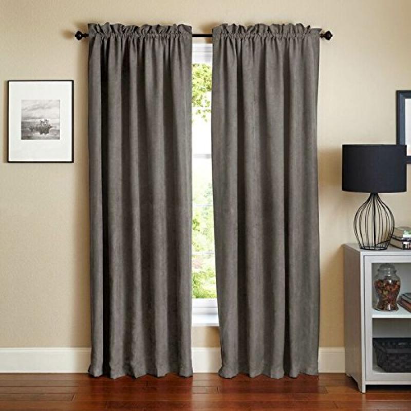 Blazing Needles 84-inch by 52-inch Microsuede Blackout Curtain Panels (Set of 2) - Steel Grey