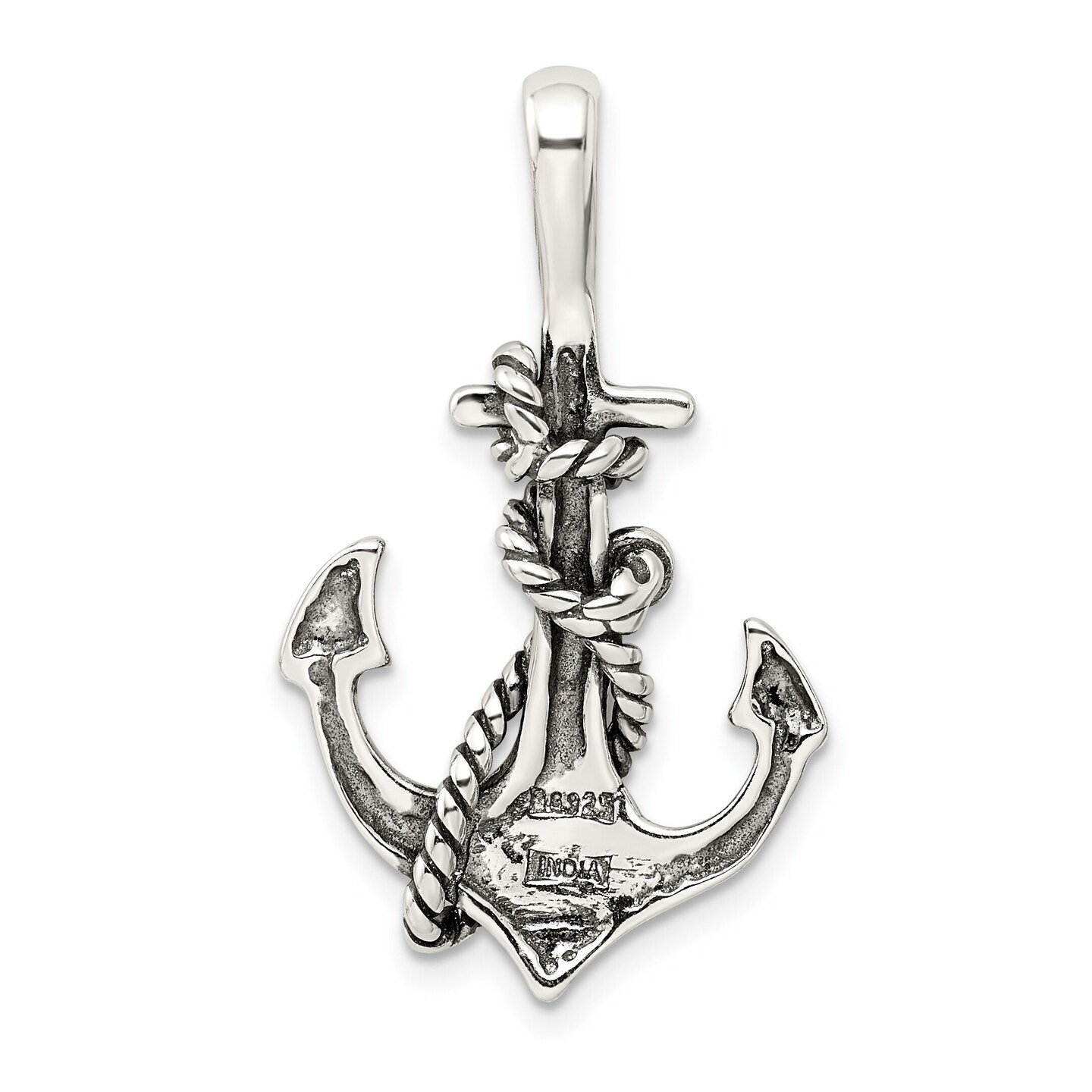 Sterling Silver Antiqued Fouled Anchor Pendant Charm Jewerly 33mm x 21mm