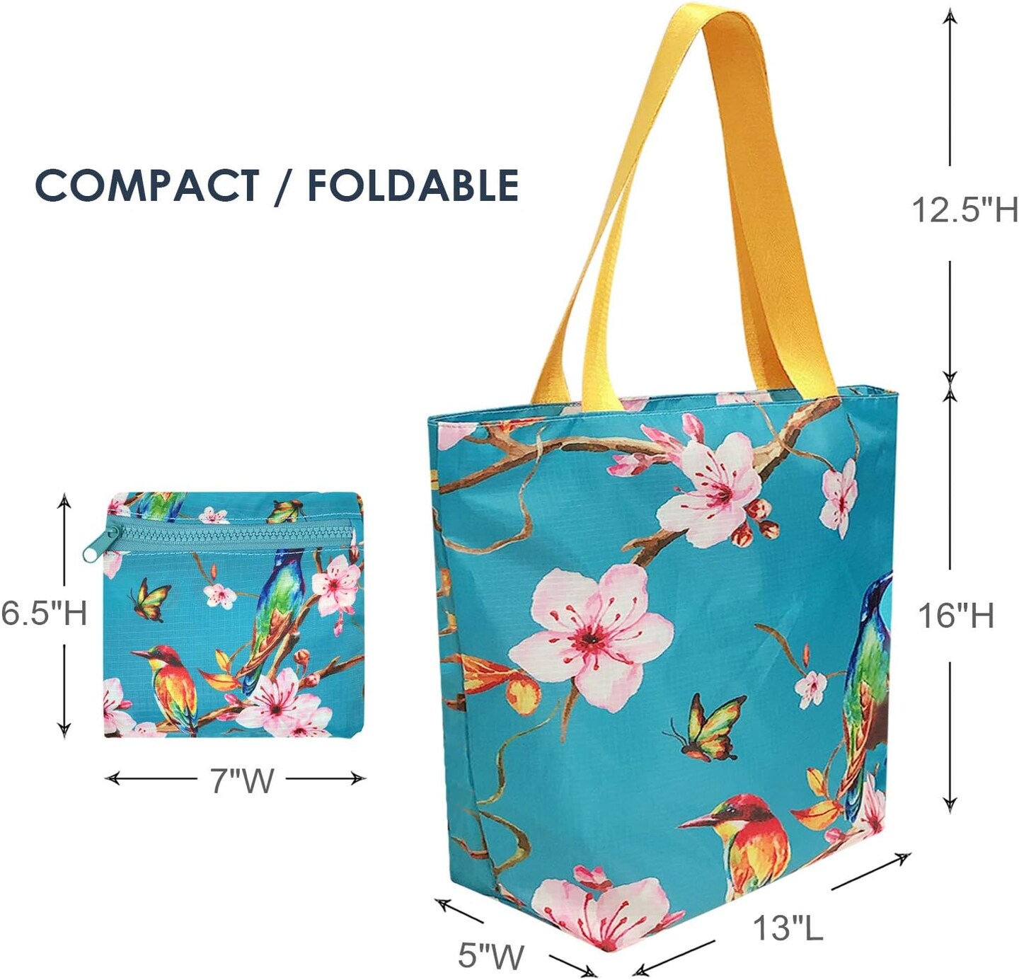 Wrapables Large Carryall Travel Tote Bag + Reusable Shopping Bag - Foldable, Compact, and OEKO-TEX Certified, Cherry Blossoms