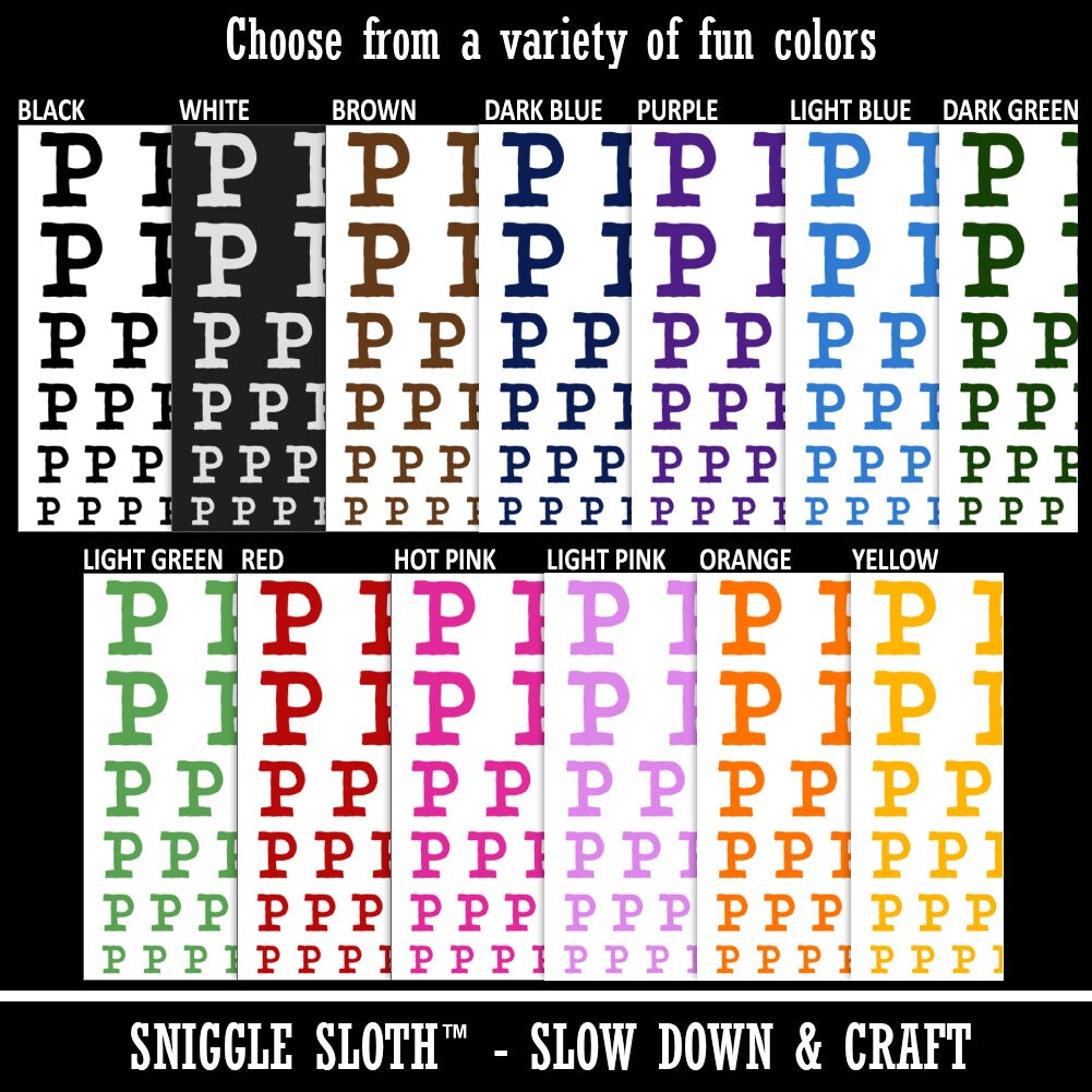 Letter P Uppercase Cute Typewriter Font Temporary Tattoo Water Resistant Fake Body Art Set Collection