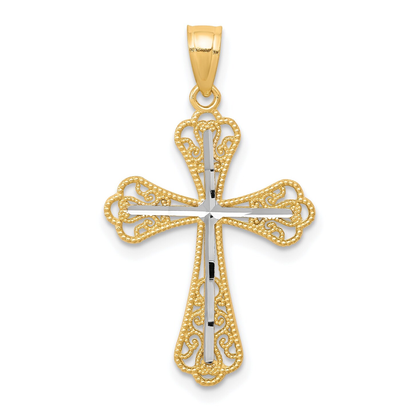 10K Gold &#x26; Rhodium Plated Cross Pendant Charm Jewelry 30 x 16mm