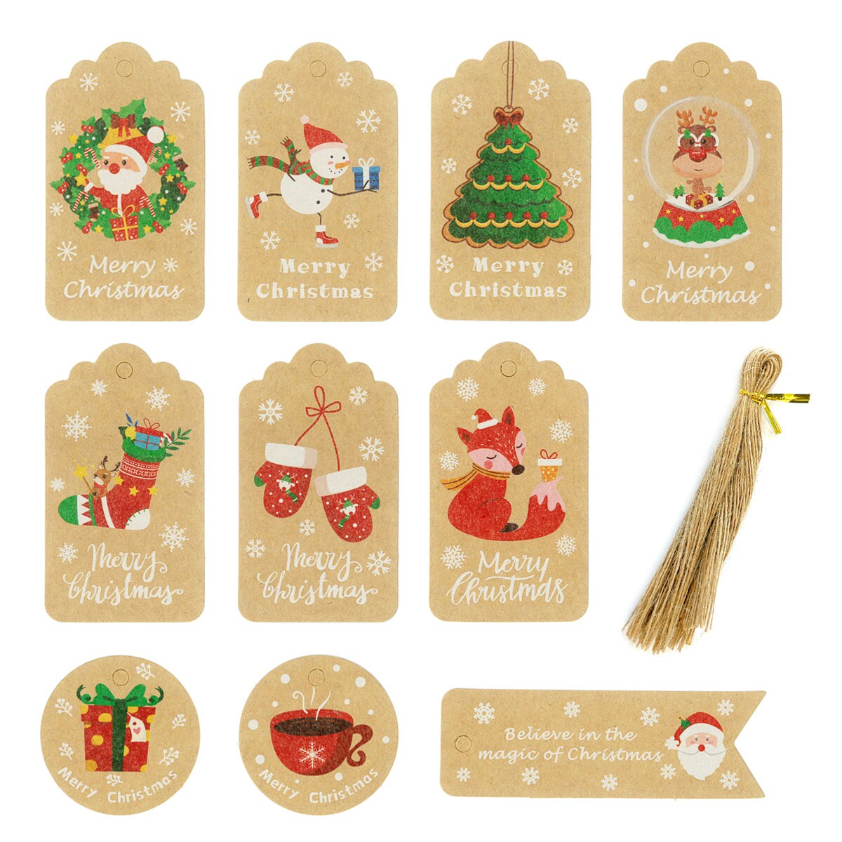Wrapables Christmas Holiday Gift Tags/Kraft Hang Tags with Jute Strings for Gift-Wrapping, DIY, Arts & Crafts