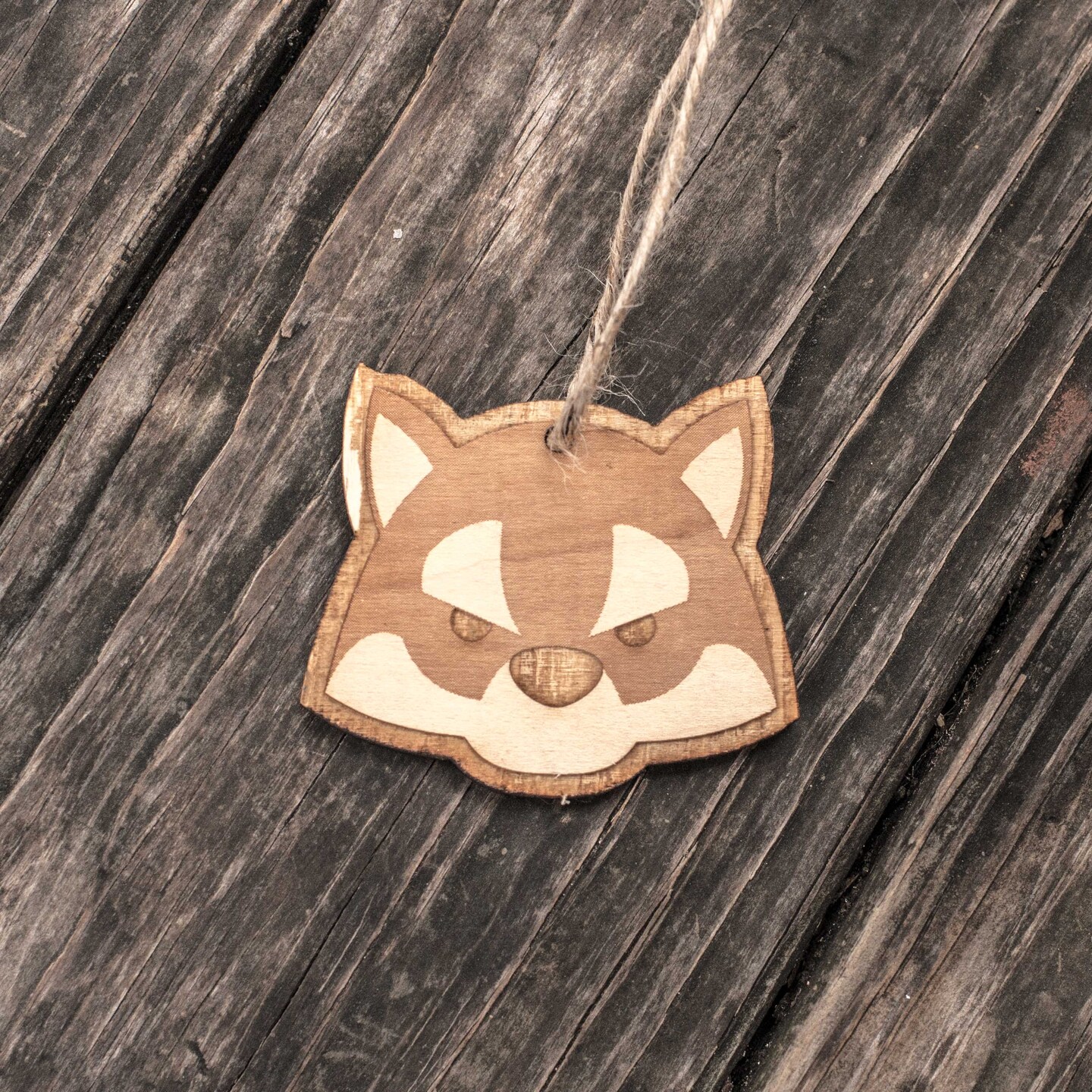 Ornament - Cute Wolf - Raw Wood 3x2in