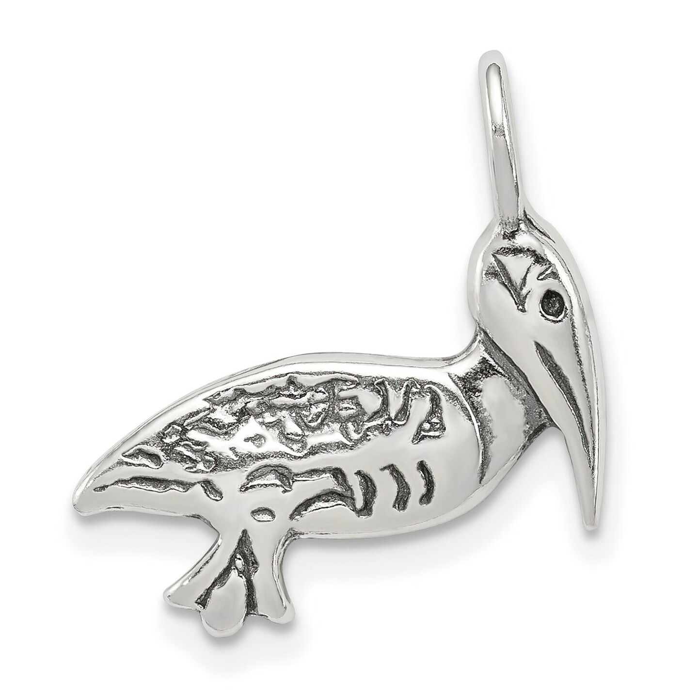 Sterling Silver Antiqued Pelican Pendant Charm Jewelry 23mm x 17mm