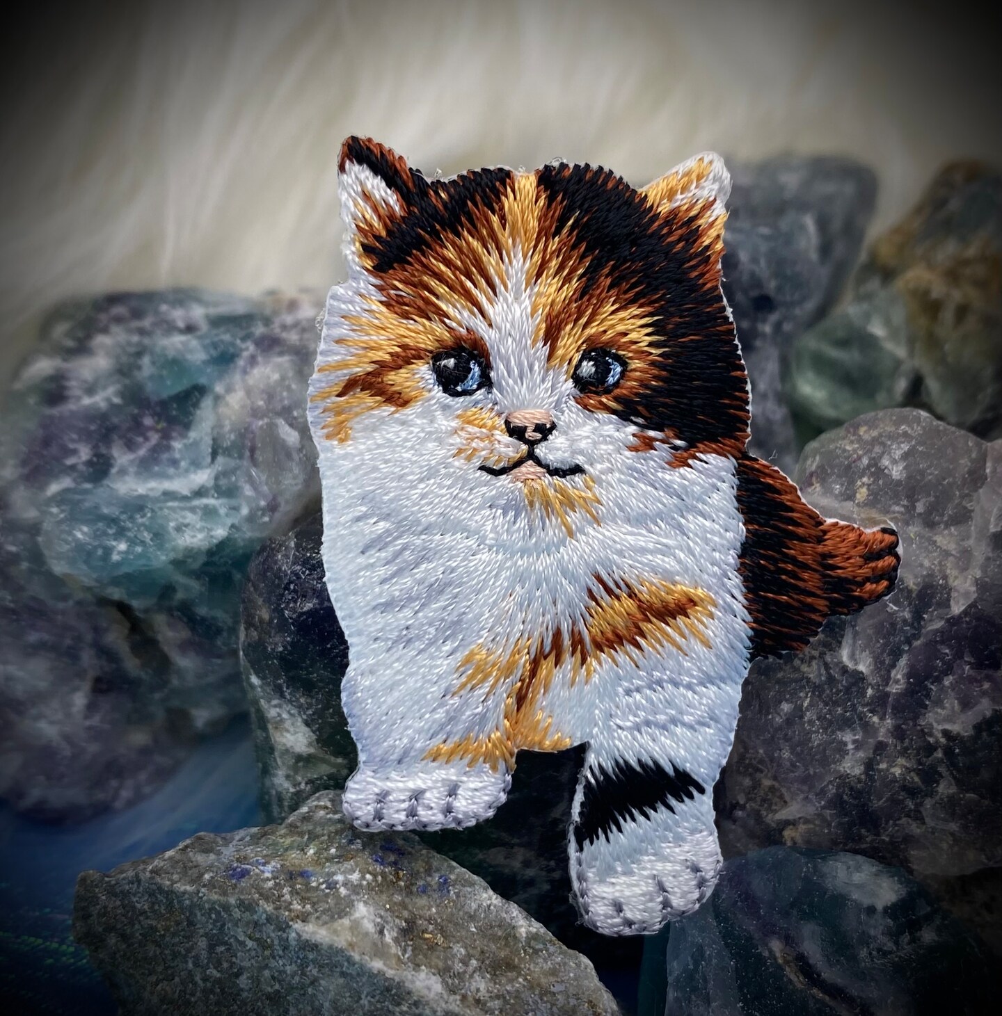 Calico Cat, Kitten, Realistic Pets, Embroidered, Iron on Patch