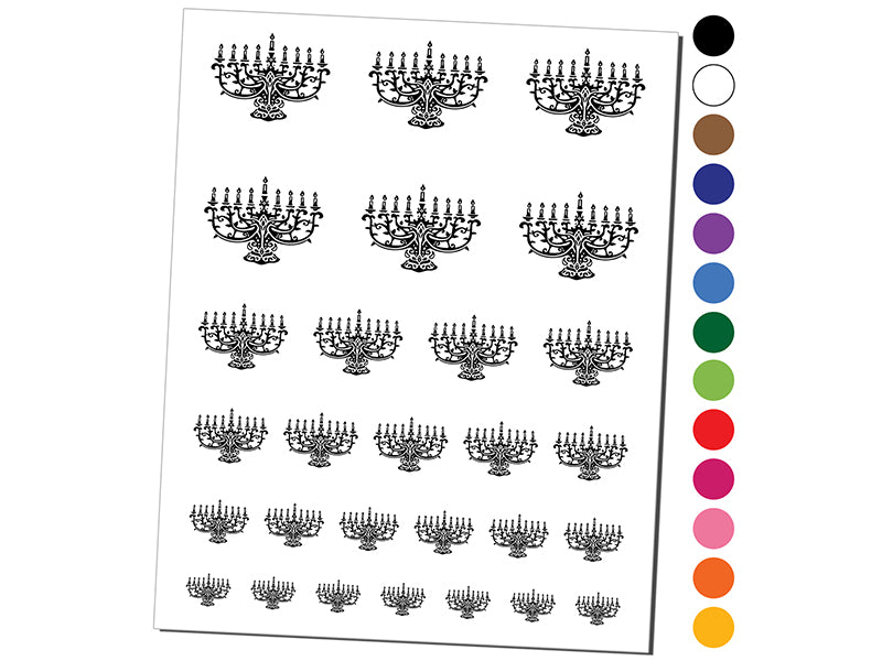 Elegant Intricate Hanukkah Menorah with Candles Candelabrum Candelabra Temporary Tattoo Water Resistant Set Collection