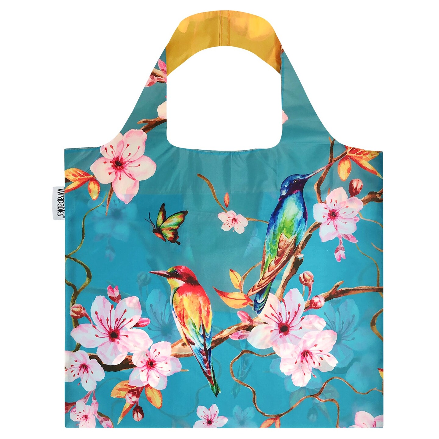 Wrapables Large Reusable Shopping Tote Bag with Outer Pouch, Cherry Blossoms