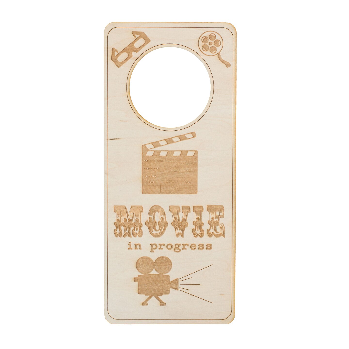 Door Hanger - Movie in Progress 9x4in Raw Wood