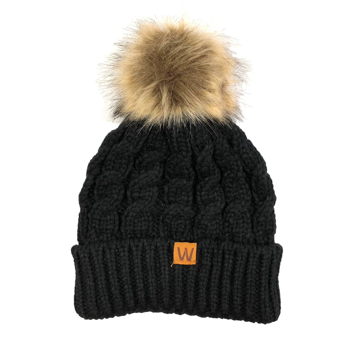 Wrapables Winter Warm Cable Knit Faux Fur Pom Pom Beanie