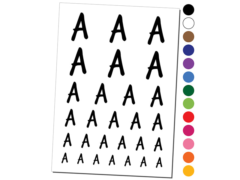 Letter A Uppercase Felt Marker Font Temporary Tattoo Water Resistant Fake Body Art Set Collection