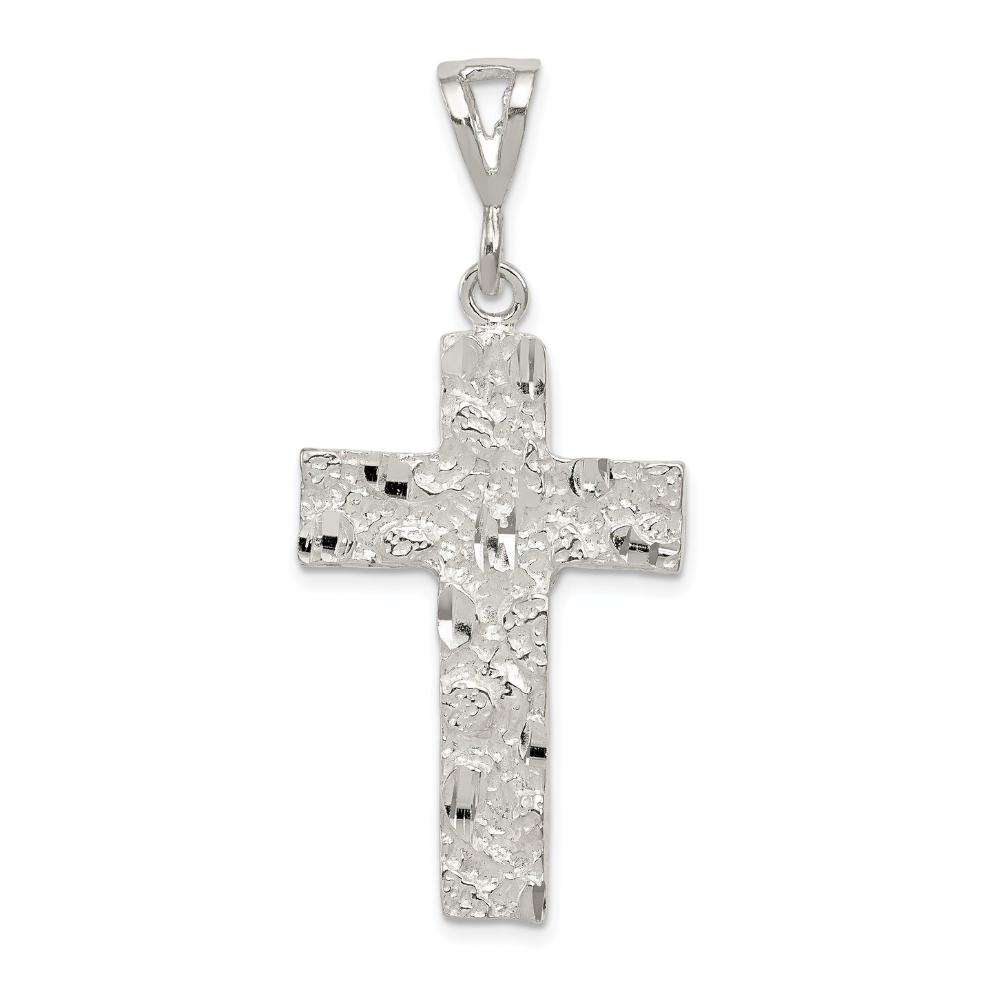 Sterling Silver Nugget Cross Pendant Charm Jewelry 46mm x 22mm