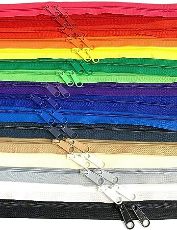 30" Inches Double Slide Zippers - YKK #4.5 Coil with Closed Bottom Two Head to Head Long Zipper Pulls. - Assorted Colors - Choose Quantity - Made in The United States (25)