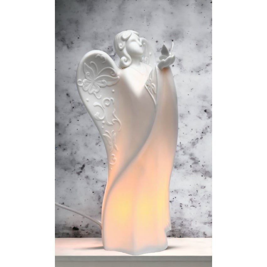 kevinsgiftshoppe Ceramic Angel Holding Butterfly Night Light Home Decor Religious Decor Religious Gift Church Decor