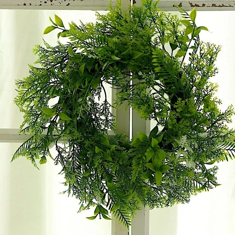 2 GREEN 12&#x22; ARTIFICIAL Leaves Wreath CANDLE RINGS