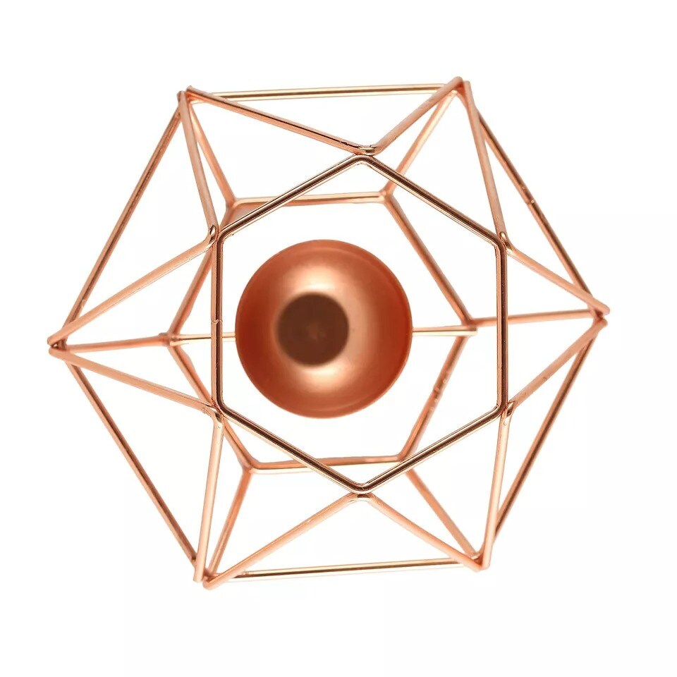 2 ROSE GOLD Geometric Metal Hexagon Flower Vases Candle Holders
