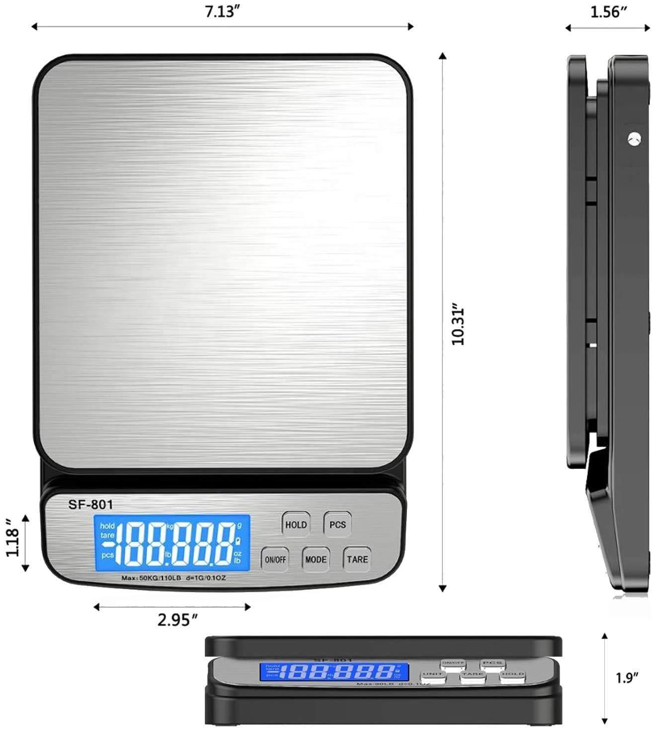 Shipping Scale for Packages 110 LB (50 KG) – Package Scale Postal Scale for Shipping Packages with Stainless Steel Platform Tare Hold Counting Function USB Cord and AC DC Adapter