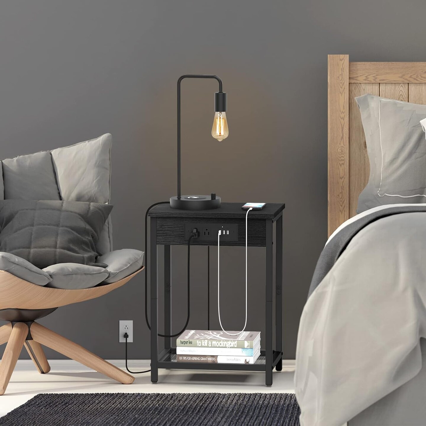 Small End Table with Charging Station
