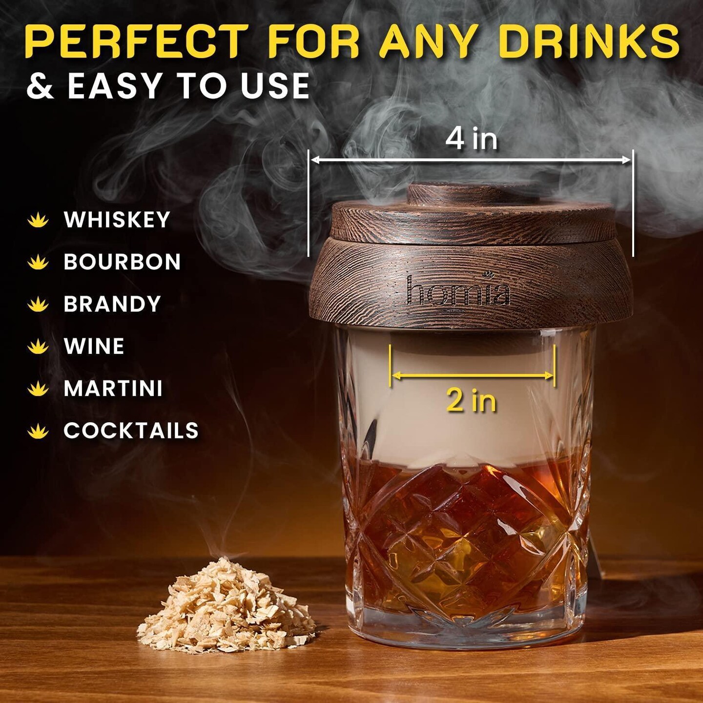 Cocktail Smoker Kit with Wood Chips  Premium Quality Wood  Wooden Bar Smoker for Cocktails  Old Fashioned Cocktails Whiskey or Bourbon Drinks