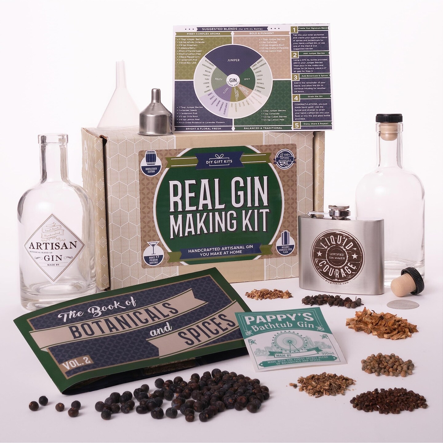 DIY Gift Kits Real Gin Making Kit, Gin Infusion Kit with 6 Botanicals &#x26; Spices, Stainless Steel Flask, &#x26; Funnel, Handcrafted Artisanal Gin, Mixology Set for Bartender &#x26; Adults, Gift for Men &#x26; Women