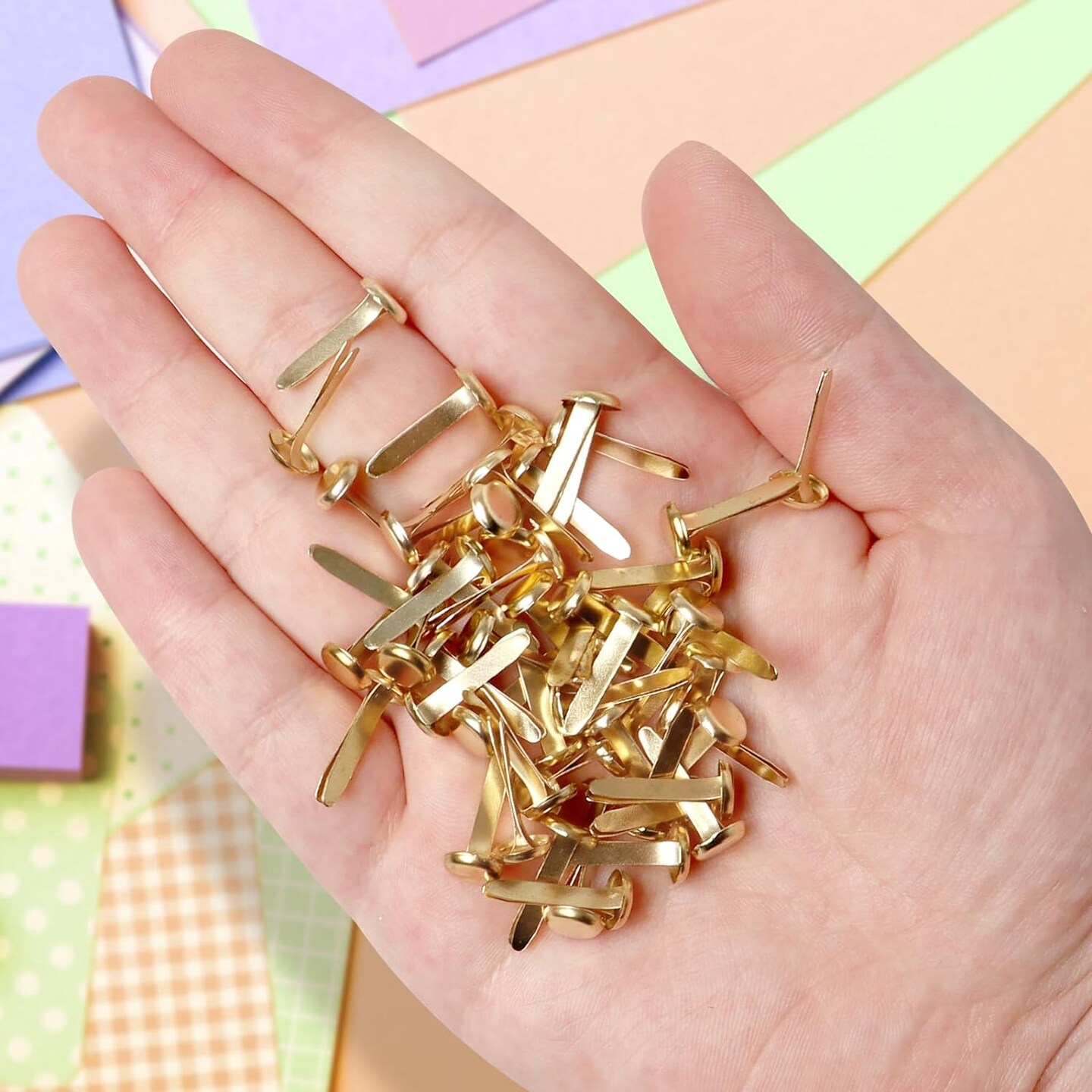 Paper Fasteners,Medium 3/4-Inch Brass Plated Scrapbooking Brads Round Metal Brads for Crafts Making DIY,300 Pack