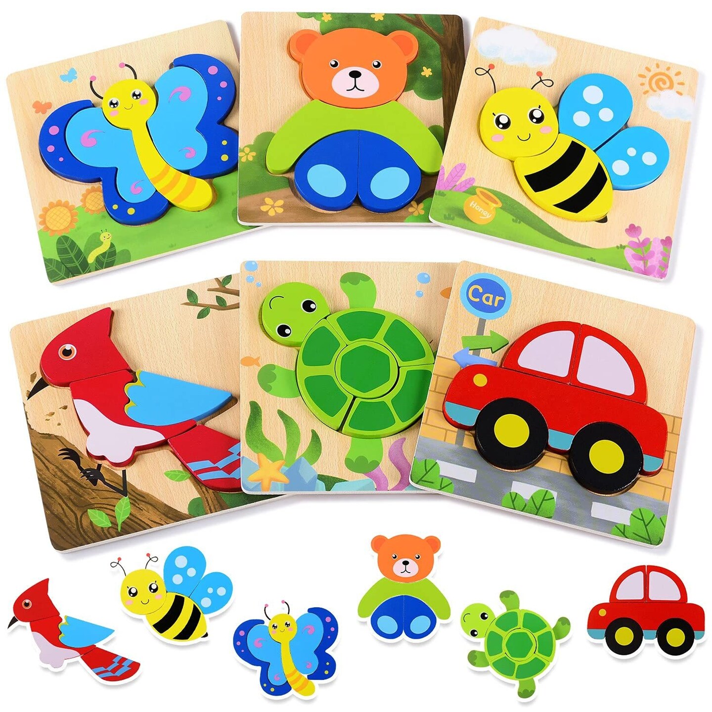 Magifire Wooden Puzzles for Toddlers 1-3, Set of 6 Montessori Puzzles for 1 Year Old, Toddler Puzzles, Baby Puzzles Wooden Toys, Includes Storage Bag and Giftable Box