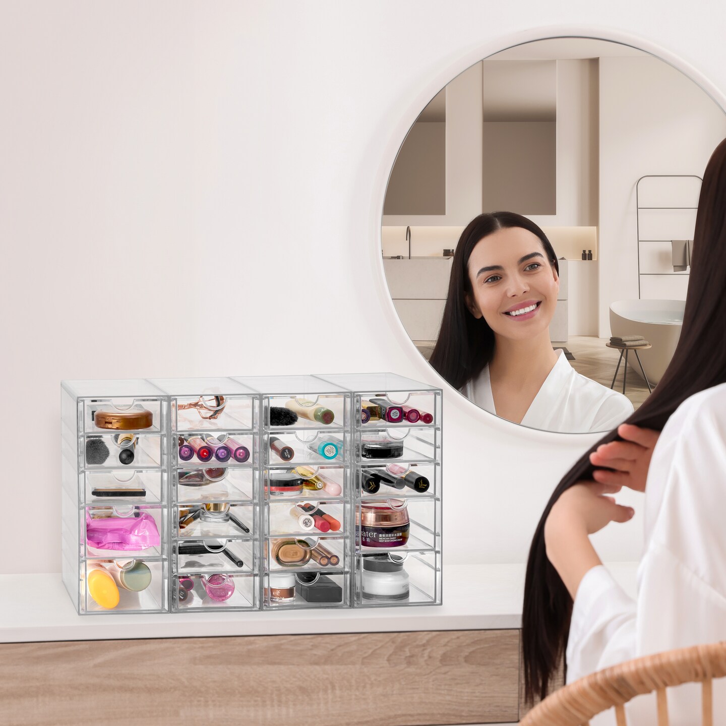 Sorbus 22 Drawers Acrylic Organizer for Makeup, Organization and Storage, Art Supplies, Jewelry, Stationary - 4 Pcs Clear Stackable Storage Drawers