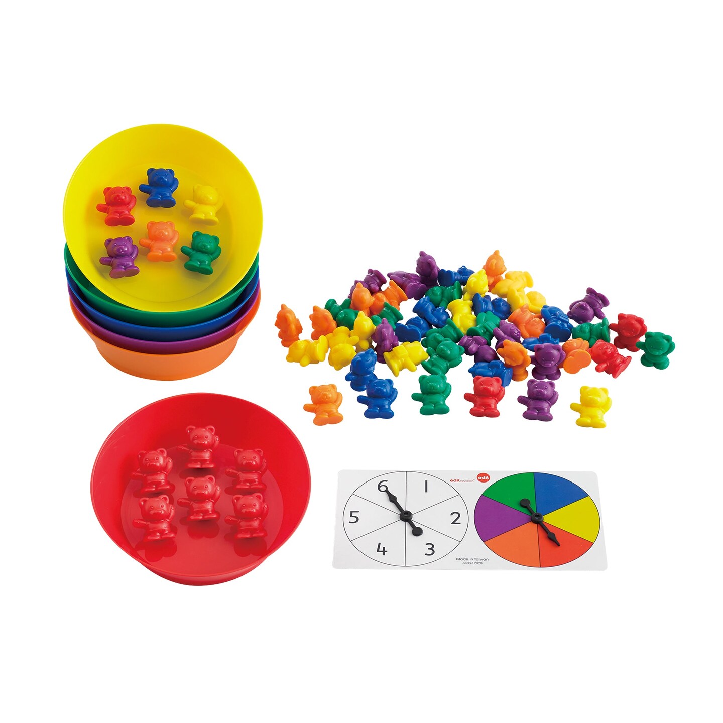 Counting Bears with Matching Bowls - 68pc Set - 60 Bear Counters, 6 Bowls &#x26; 2 Game Spinners