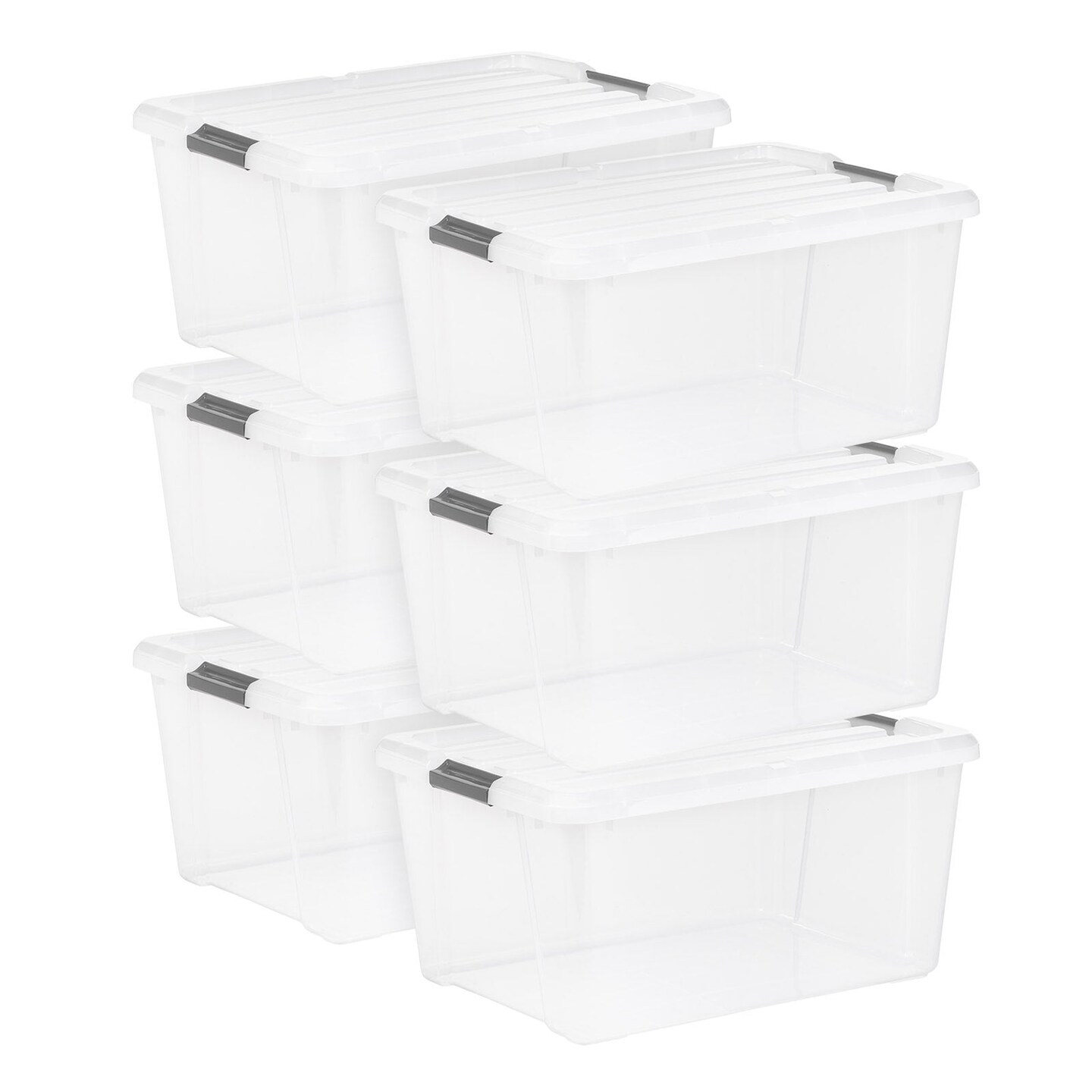IRIS 45QT Clear Storage Bin with Buckles, 6-Pack