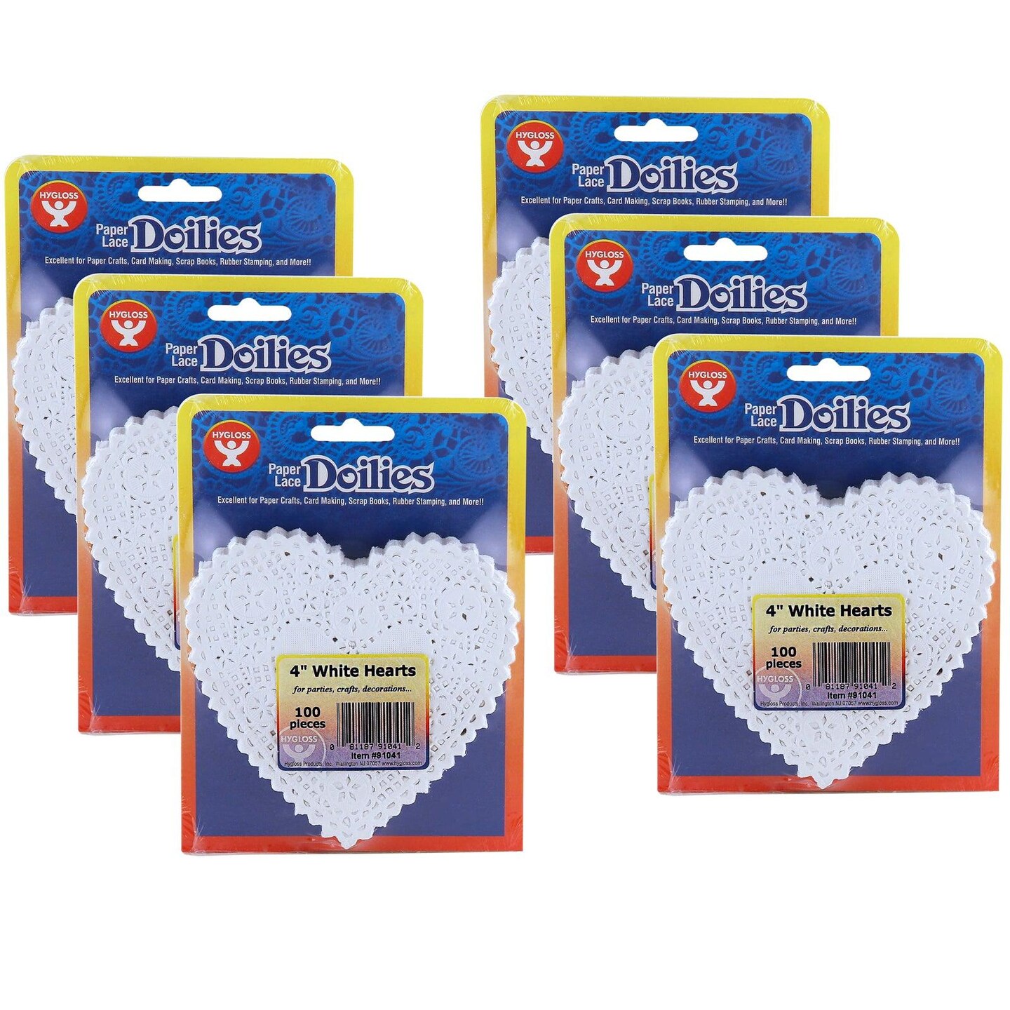 Heart Doilies, White, 4&#x22;, 100 Per Pack, 6 Packs