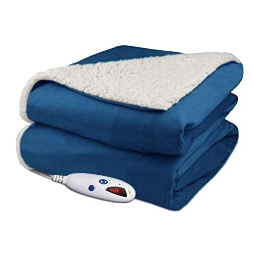 Biddeford Blankets   Velour Sherpa Electric Heated Blanket with Digital Controller Thr
