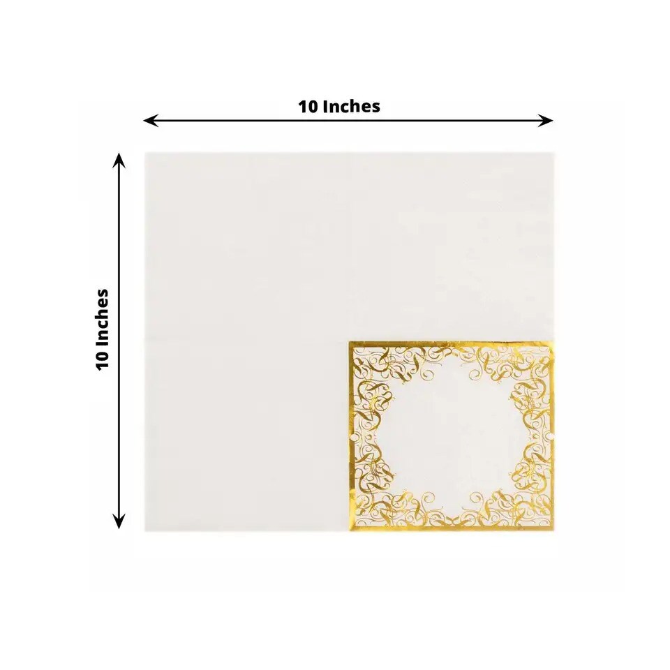 WHITE 20 Soft 3 Ply Paper Disposable Dinner NAPKINS GOLD Lace Design