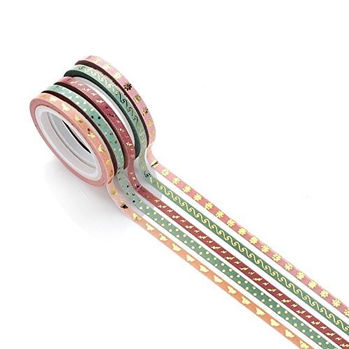48 Rolls Washi Tape Set,Foil Gold Skinny Decorative Masking Washi Tape,3MM Wide DIY Masking Tape