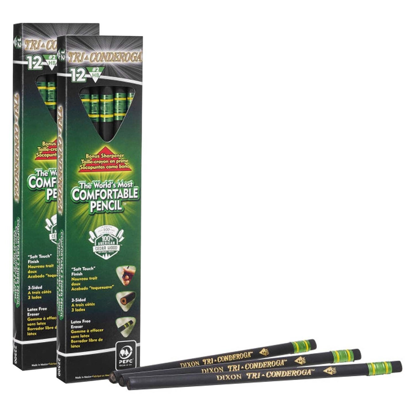 Tri-Conderoga&#x2122; 3-Sided Pencils with Sharpener, 12 Per Pack, 2 Packs
