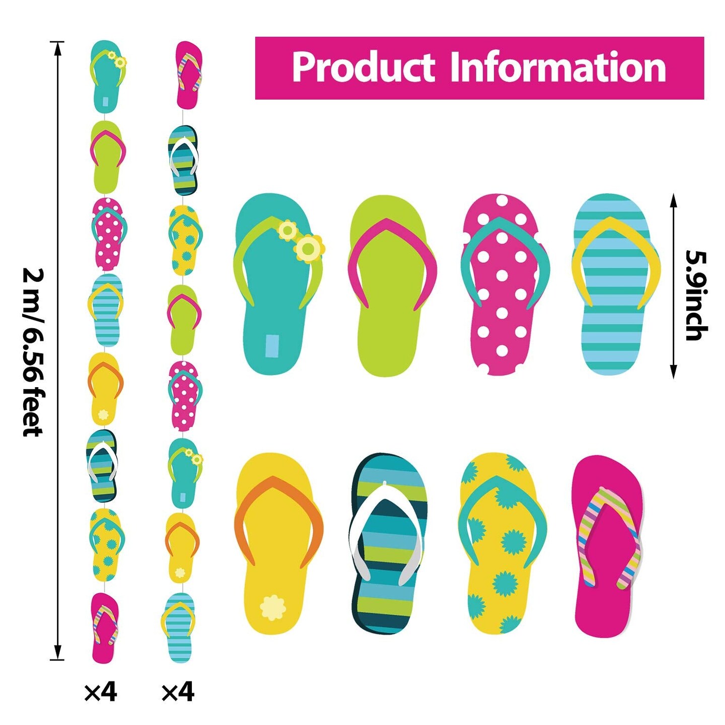 52 ft Summer Party Garland Flip Flop Hanging Banner Beach Party Garland for Summer Party Beach Party Slipper Theme Party Baby Shower Birthday Party