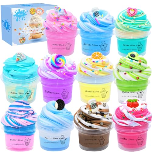 11 Pieces Butter Slime Kit Two-Toned 11 Packed Fidget Toy, Educational Slime Toys, Birthday Gifts Prize Party Favors for Girl Boys Kids 6 7 8 9 10 11 12