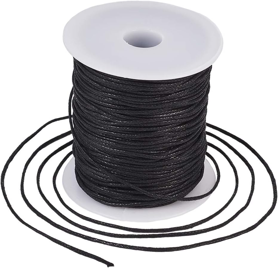 100 Yards 1.5mm Waxed Cotton Cord Macrame Bracelet Necklace Jewelry Making Waxed Beading Thread String (Black)