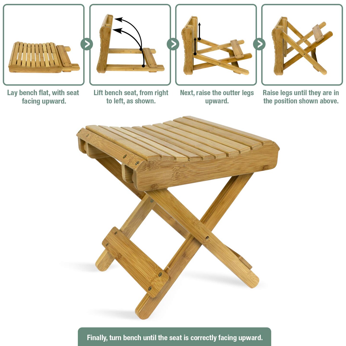 Sorbus Bamboo Folding Step Stool Bench - Great for Bathroom, Spa, Sauna, Collapsable Wooden Seat, Fully Assembled